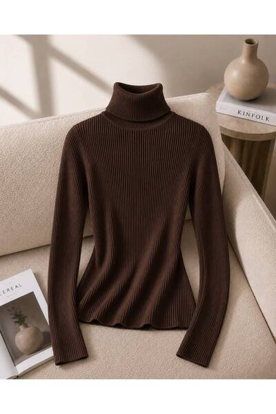 threeoff Women's Basic Ribbed Knit Sweater Turtleneck Flexible Fitted Fit