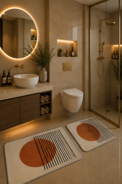 ZNG design home طقم سجادة حمام مكون من قطعتين بقاعدة مانعة للانزلاق وقابلة لل...