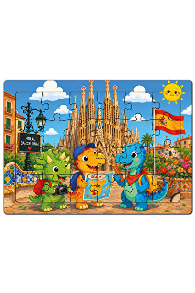 minİQ toys Dino ve Arkadaşları Dünya Turu -İSPANYA- Ahşap Puzzle (24 Parça)