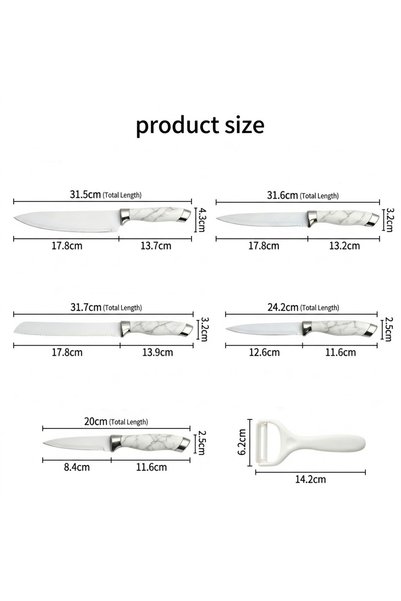 Klyte 6 Piece Kitchen Knife Set - Ultra Sharp Chef Knife Set with Ergonomic Handle & Peeler for Home Cooks, Professional Chefs - Precision Cooking Knives for Everyday Meal Prep & Modern Home Kitchens