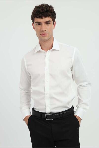 Dufy Erkek Slim Fit Uzun Kol Ekru Gömlek