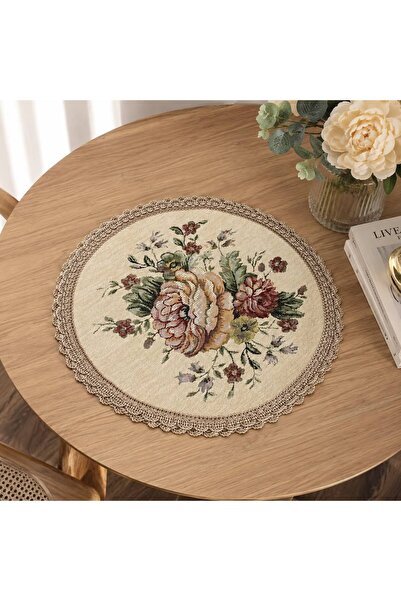 Yeshome Collection Vintage Bouquet Tapestry Fiskos Cover – 30 cm Round Decora...