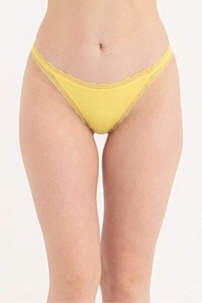 OBJE Women's Lemon Yellow Lace Trimmed Panties