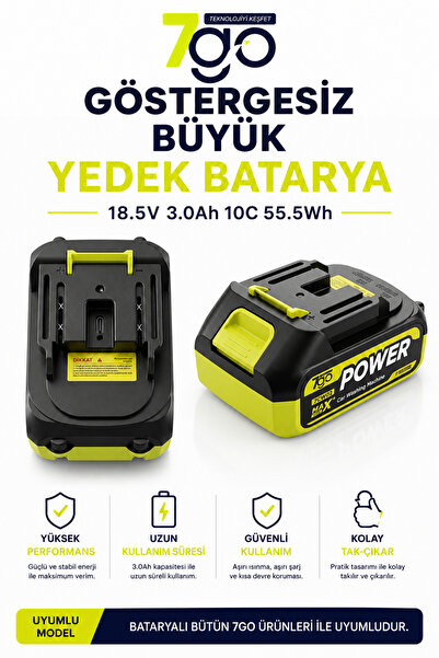 7GO Göstergesiz Büyük Batarya | 18.5V 3.0Ah 10C 55.5Wh Li-Ion Yedek Batarya |...