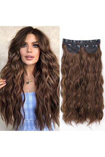 Kestane Afro Dalgalı Uzun Yarım Ay Saç – 3 Parça Çıt Çıt 80cm. 270 Gr. Vıp Serı