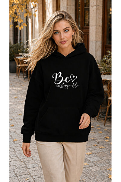 caddekombin Women's Heart Detailed Be Unstoppable Written Kangaroo Pocket Hoo...