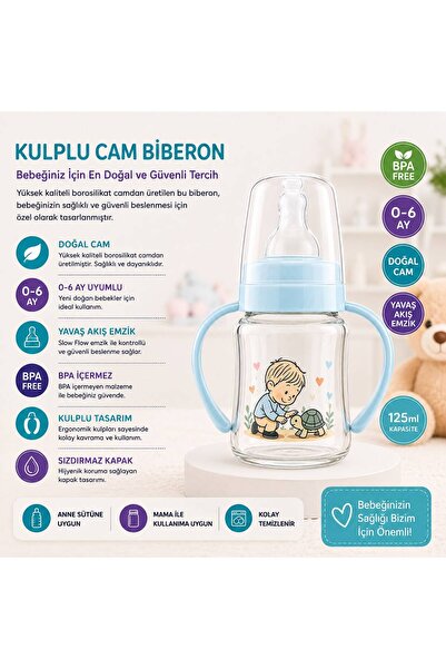 Generic Brand Natural Glass Baby Bottle with Handle 0-6 Months 125 ml Bpa Fre...