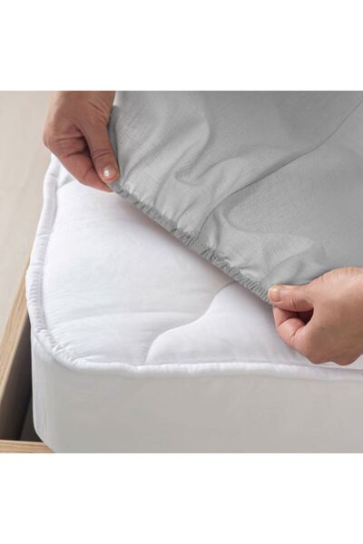 BAMI NETWORK Cearceaf Elastic Bumbac Gri Pat Dublu 160x200cm