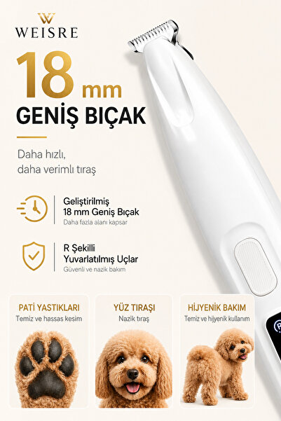 Weisre Şarjlı Pet Tıraş Makinesi Kedi Köpek Patı Yüz Bölgesel Tüy Kesme IPX7 Su Geçirmez