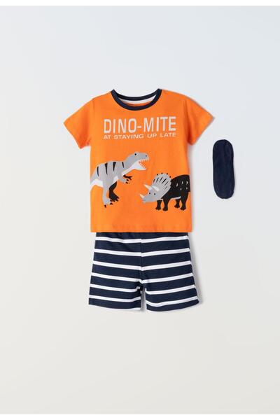 hashtag Πυτζάμα με μάσκα ύπνου αγόρι "Dino-mite" πορτοκαλί