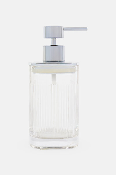 Trio Ribbed Square Glass Soap And Lotion Dispenser Pump, Transparent