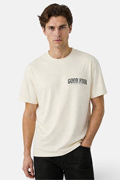 Good For Nothing Men Crew Neck Short Sleeve Brand Logo T-Shirt, Cream