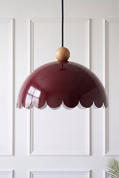 Marrien Bella Retro Ahşap Boncuk Detaylı Bordo Metal Sarkıt (30 cm) Yemek Mas...