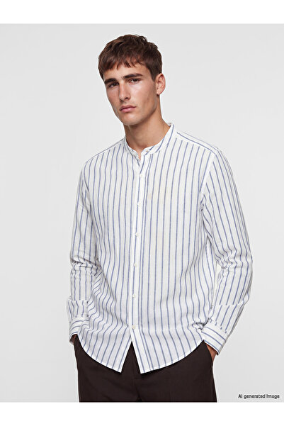 LC Waikiki Regular Fit Grandad Collar Striped Men's Shirt