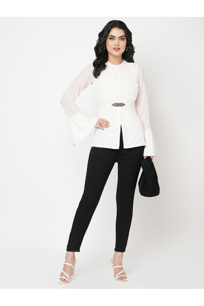 Mish By Styli White Regular Fit Top With Embroidered Brooch Detail