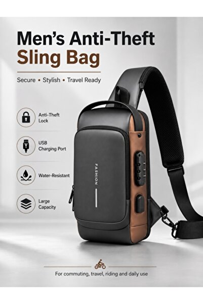 Generic Men’s Anti-Theft Sling Bag with USB Charging Port, Waterproof Crossbo...