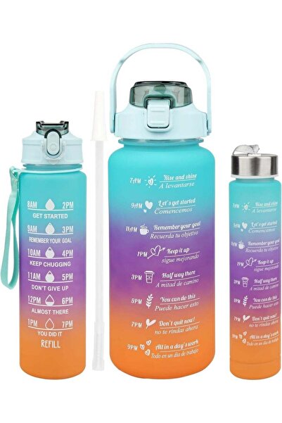 HXD Zoomlion 3-Pack Water Bottle Set – 64oz Half Gallon, 26oz & Portable Sports Water Bottles with Straw, BPA-Free Leakproof Reusable Plastic Drinking Bottles for Gym, Travel & Outdoor (Blue)