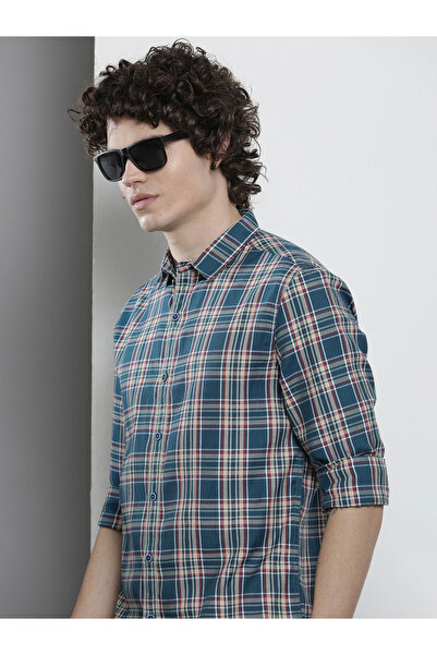 The Indian Garage Co By Styli Men Regular Fit Checked Cutaway Collar Casual S...