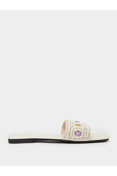 Take Two By Styli Cream Embellished Flat Sandals