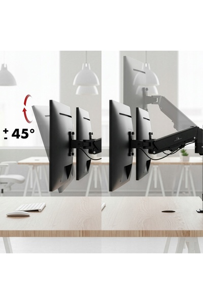 Maclean Suport de birou pentru 2 monitoare, reglabil, cu arc pe gaz, 17-32'',...