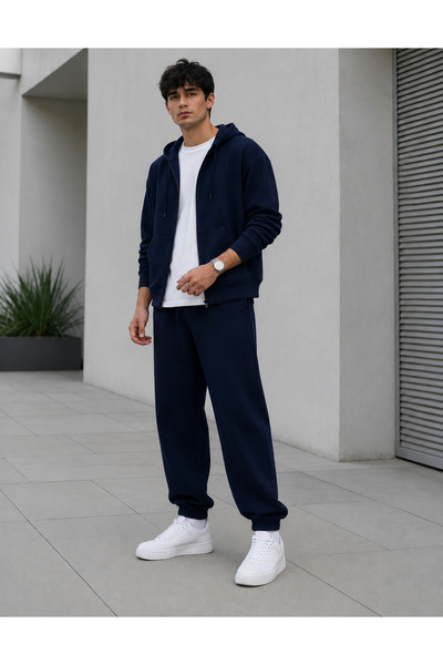 BayBayan Men's 3-Yarn Oversize Hooded Zipper Sweatshirt Cardigan Track Suit Set