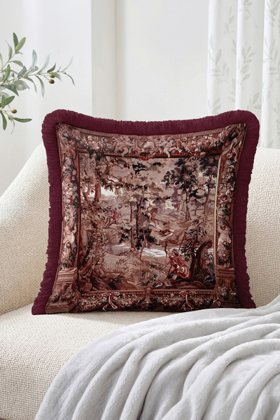 Realhomes Forest Scenery with Hunter and Dog Figures Tapestry Pattern Fringed...