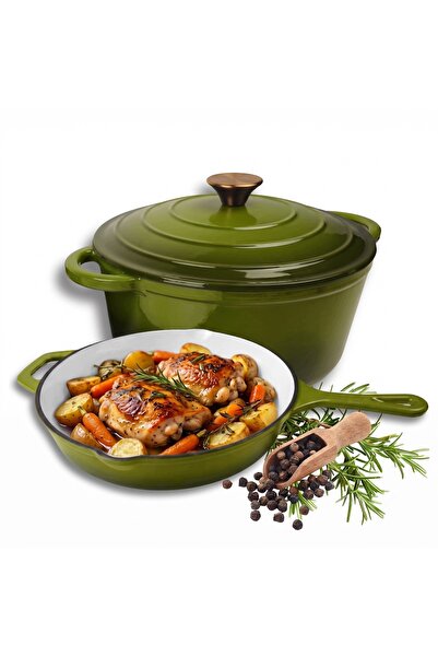 NO BRAND Set oală emailată 26cm, culoare olive, pentru inducție și gaz