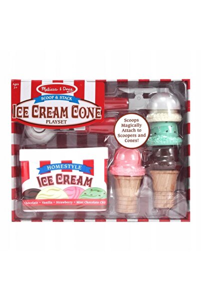 Melissa & Doug Set de înghețată din lemn cu magnet și accesorii Scoop&Stack M...