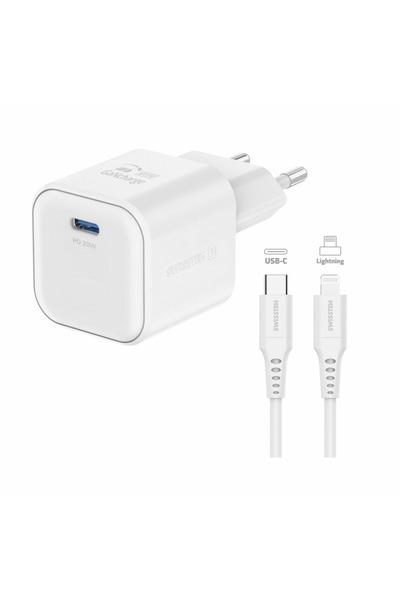 NO BRAND Încărcător de perete GaN 20W cu Power Delivery, cu cablu USB-C / Lig...