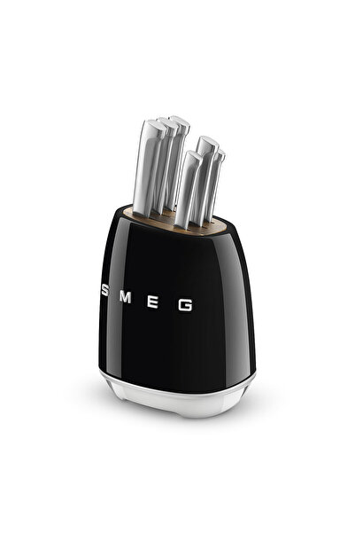 SMEG Set complet de cuțite de bucătărie cu bloc și suport, 6 piese, negru