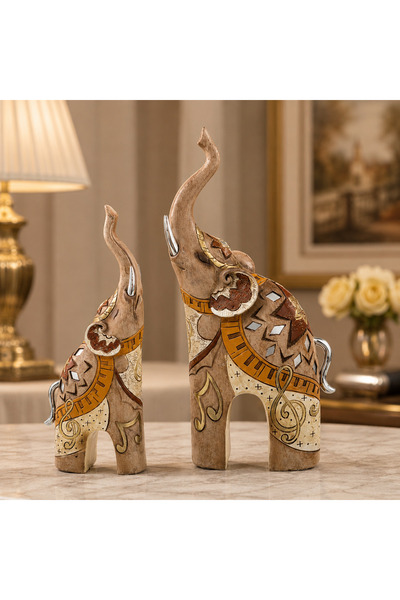 Dania Set of 2 Luxurious Decorative Elephant Figurines Artistic Design and Mu...