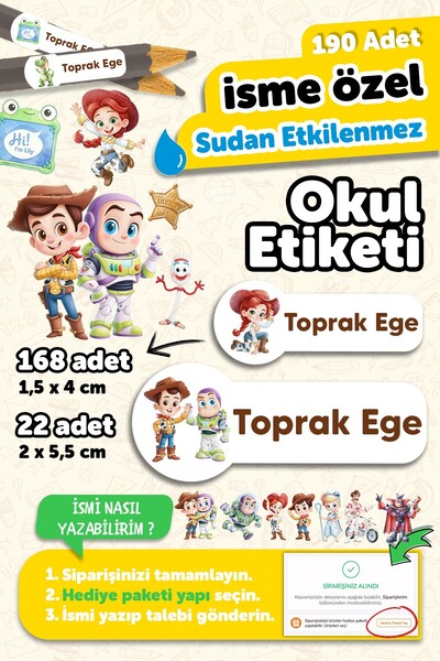 MSticker 190 Adet Kişiye Özel Okul Etiketi İsimli Kalem Defter Suluk Etiket S...