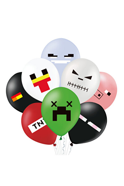 PartyPal Minecraft/Pixels Printed Latex Balloon Set, 8 pcs, 30 cm,