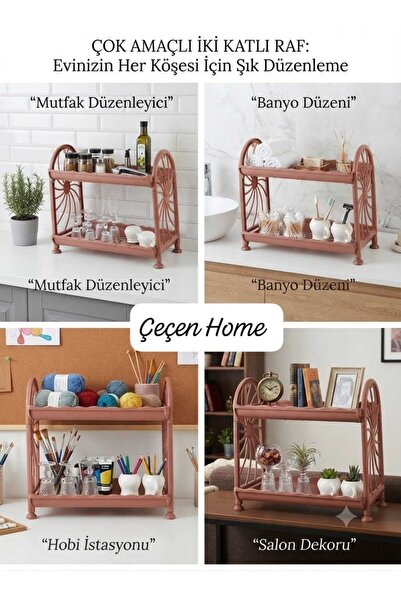 ÇEÇEN HOME 2 Katlı Çok Amaçlı Raf, Mutfak Tezgah Üstü Baharatlık, Banyo Organ...