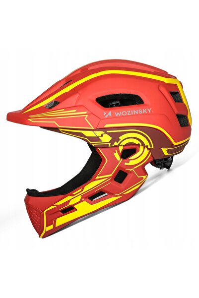 WOZINSKY Cască MTB integrală cu protecție maxilară, lumină LED și vizor reglabil