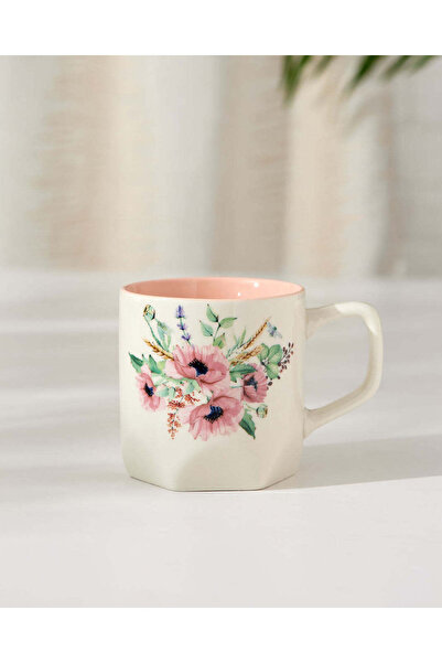 REDTAG White Floral Mug Inside Glaze