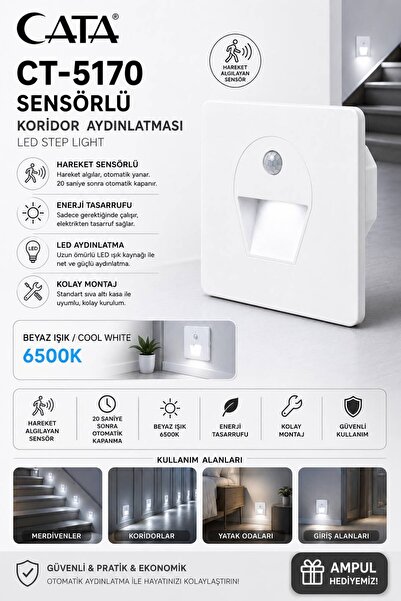 Cata CT-5170-2 SENSÖRLÜ KORİDOR AYDINLATMASI (BEYAZ)