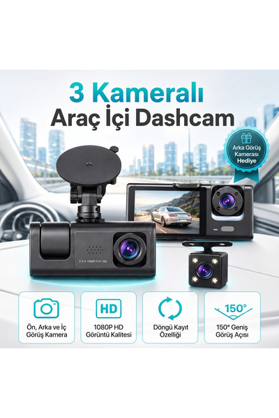 Autoware Üç Kameralı, Gece Görüşlü Hd Araç kamerası