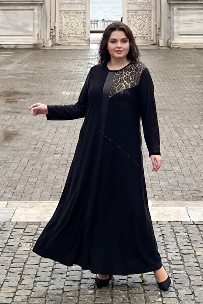 Hermevsim Rochie neagră Wearon pentru femei, mărime mare, cu 2 șnururi, din b...