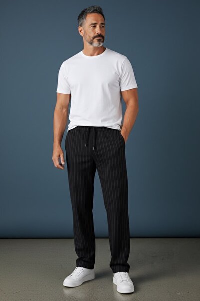 oraystore Pantaloni pentru bărbați, negri, cu dungi, cu croială confortabilă,...