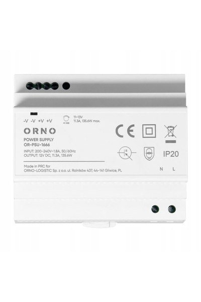 Orno Sursă de alimentare pe șină DIN, transformator reglabil 12V CC 11,3A 135,6W