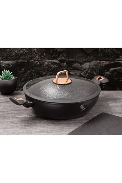Berlinger Haus Wok cu strat de granit, plat, jos, 30 cm, 4.4 L, Metalic Line ...