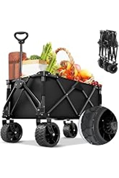 Kitsure Foldable Cart with Wheels, Multi-purpose Shopping Cart with 200lbs Load Capacity, Black, 71.1 x 43.2 x 91.4 cm