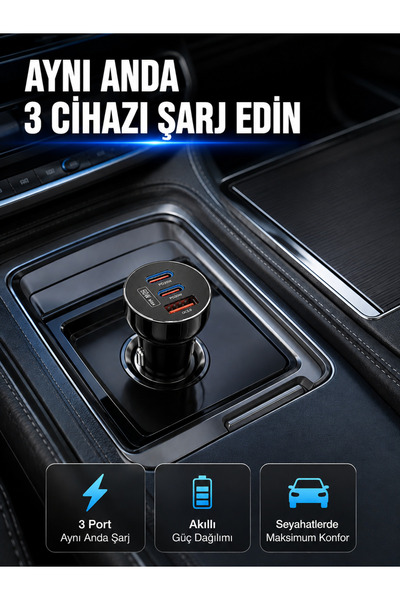 UCUZTEKNO 12V 24V Uyumlu 60W Araç İçi Şarj Adaptörü Çoklu Hızlı Şarj Cihazı