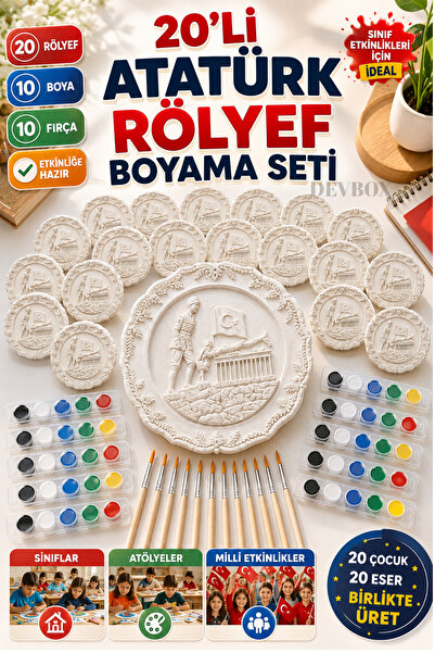 devhome 20 Kişilik Kendin Boya Atatürk Rölyef Etkinlik Seti | 20 El Yapımı Rö...