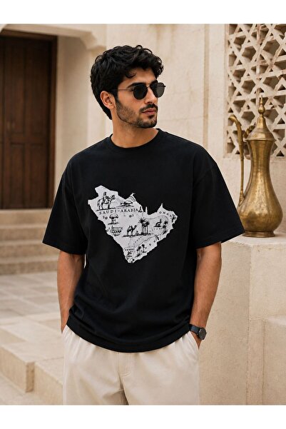 ZAVIXO Unisex Oversize Saudi Arabia Map Printed Premium Cotton T-Shirt – Stre...