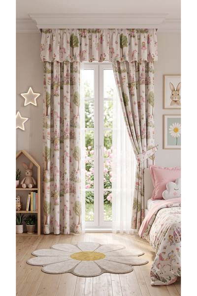 TOLLY PAW Baby & Kids Curtain Colored 2-Wing Cornice Short Background Curtain...