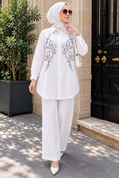 morlifefashion MOR LİFE FASHİON KADIN ÇİÇEK NAKIŞLI ÇİLEK KUMAŞ GÖMLEK
