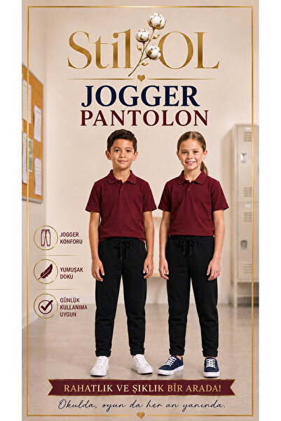 Stilol Children's Jogger Sweatpants Black Comfortable Fit Soft Textured Daily...