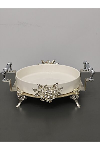 PARILTI HOME COLLECTİON وعاء فرن فاخر مقطوع بالليزر خصيصًا مع تفاصيل فضية مزخرفة